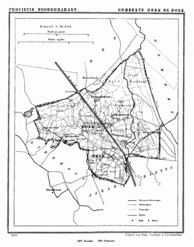 Gemeente Beek en Donk in ca. 1870, kaart J. Kuijper