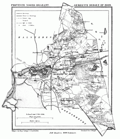 Gemeente Bergen op Zoom in ca. 1870, kaart J. Kuijper