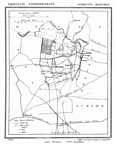 Gemeente Berghem in ca. 1870, kaart J. Kuijper