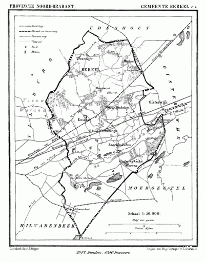 Gemeente Berkel-Enschot in ca. 1870, kaart J. Kuijper