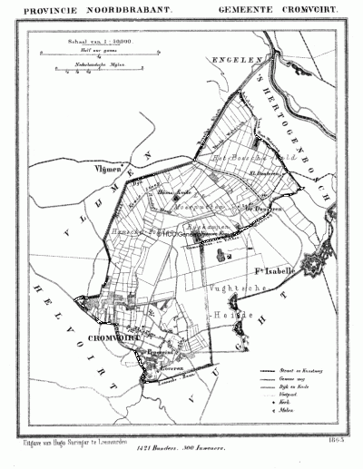 Gemeente Cromvoirt in ca. 1870, kaart J. Kuijper 