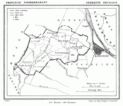 Gemeente Deursen en Dennenburg in ca. 1870, kaart J. Kuijper