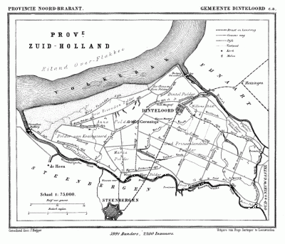 Gemeente Dinteloord en Prinsenland in ca. 1870, kaart J. Kuijper