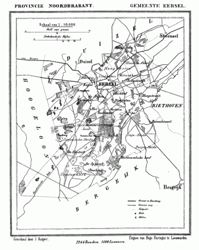Gemeente Eersel in ca. 1870, kaart J. Kuijper