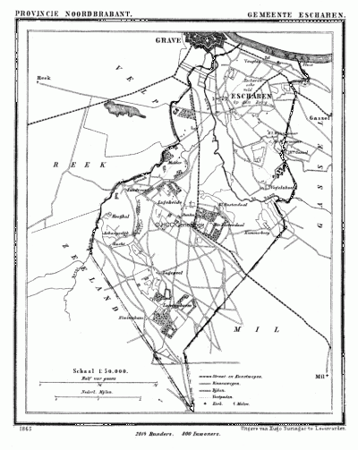 Gemeente Escharen in ca. 1870, kaart J. Kuijper
