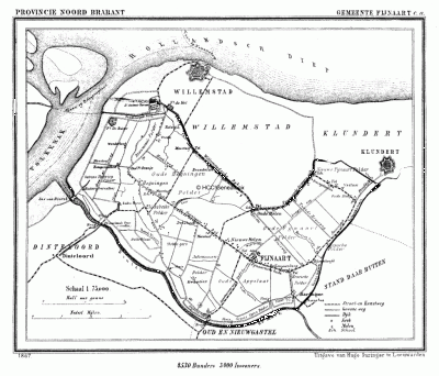 Gemeente Fijnaart en Heijningen in ca. 1870, kaart J. Kuijper