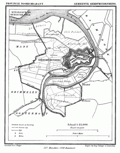 Gemeente Geertruidenberg in ca. 1870, kaart J. Kuijper