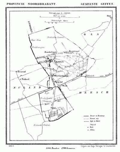 Gemeente Geffen in ca. 1870, kaart J. Kuijper
