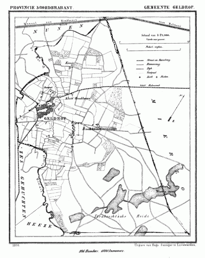 Gemeente Geldrop in ca. 1870, kaart J. Kuijper