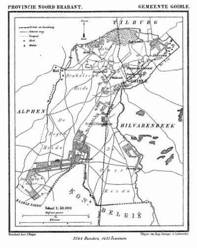 Gemeente Goirle in ca. 1870, kaart J. Kuijper