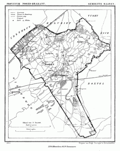 Gemeente Haaren in ca. 1870, kaart J. Kuijper