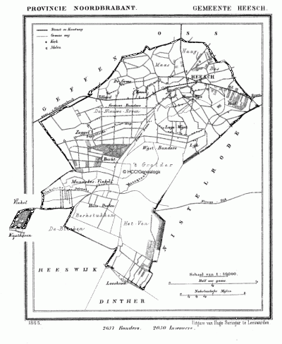 Gemeente Heesch anno ca. 1870, kaart J. Kuijper