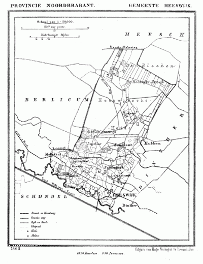 Gemeente Heeswijk in ca. 1870, kaart J. Kuijper
