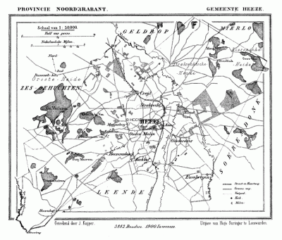 Gemeente Heeze in ca. 1870, kaart J. Kuijper