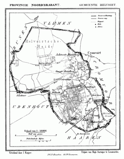 Gemeente Helvoirt in ca. 1870, kaart J. Kuijper