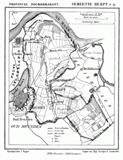 Gemeente Herpt en Bern in ca. 1870, kaart J. Kuijper