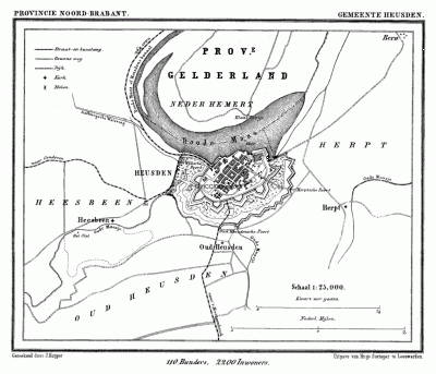 Gemeente Heusden in ca. 1870, kaart J. Kuijper
