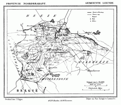 Gemeente Leende in ca. 1870, kaart J. Kuijper