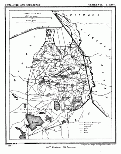 Gemeente Lierop in ca. 1870, kaart J. Kuijper