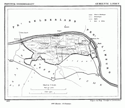 Gemeente Linden in ca. 1870, kaart J. Kuijper