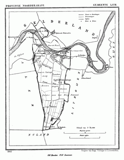 Gemeente Lith in ca. 1870, kaart J. Kuijper