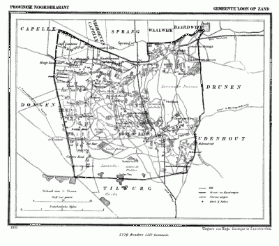 Gemeente Loon op Zand in ca. 1870, kaart J. Kuijper