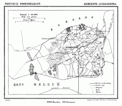 Gemeente Luyksgestel in ca. 1870, kaart J. Kuijper