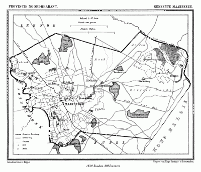 Gemeente Maarheeze in ca. 1870, kaart J. Kuijper