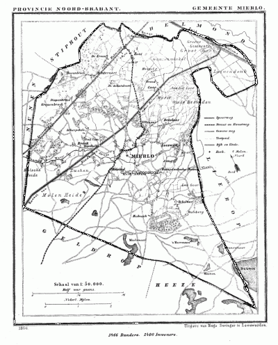 Gemeente Mierlo in ca. 1870, kaart J. Kuijper