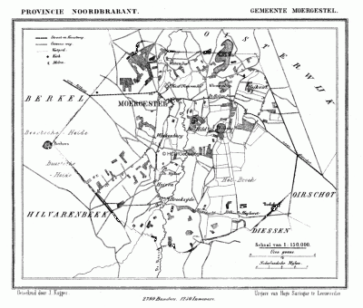 Gemeente Moergestel in ca. 1870, kaart J. Kuijper