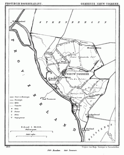 Gemeente Nieuw-Vossemeer in ca. 1870, kaart J. Kuijper