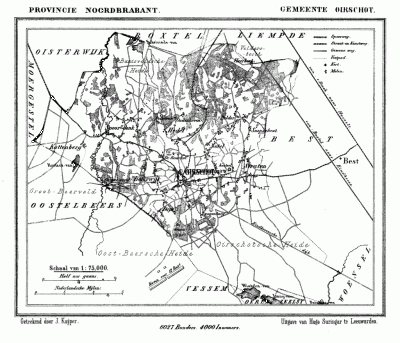 Gemeente Oirschot in ca. 1870, kaart J. Kuijper