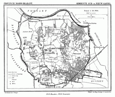 Gemeente Oud en Nieuw Gastel in ca. 1870, kaart J. Kuijper