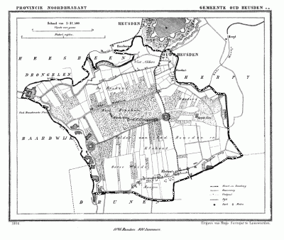Gemeente Oudheusden in ca. 1870, kaart J. Kuijper