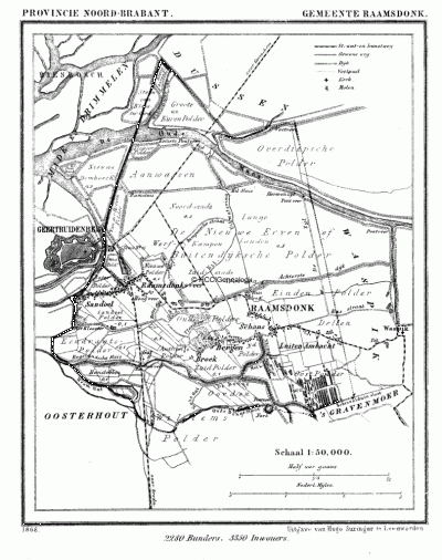 Gemeente Raamsdonk in ca. 1870, kaart J. Kuijper