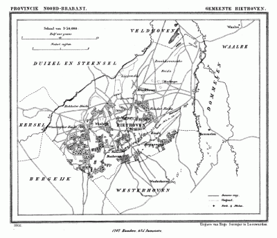 Gemeente Riethoven in ca. 1870, kaart J. Kuijper