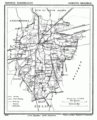 Gemeente Roosendaal en Nispen anno ca. 1870, kaart J. Kuijper