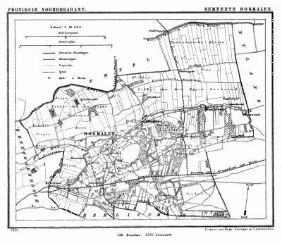 Gemeente Rosmalen in ca. 1870, kaart J. Kuijper