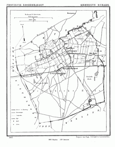 Gemeente Schaijk in ca. 1870, kaart J. Kuijper