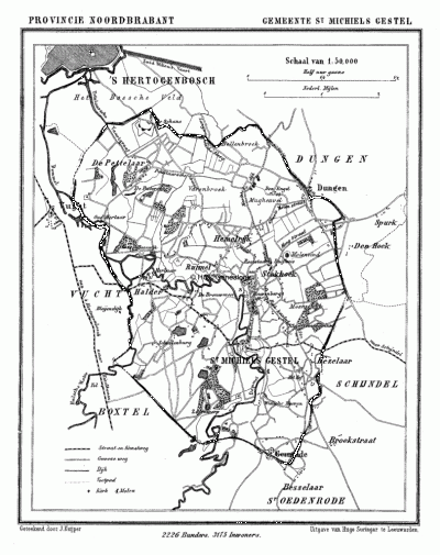 Gemeente Sint-Michielsgestel in ca. 1870, kaart J. Kuijper