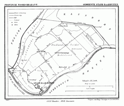 Gemeente Standdaarbuiten in ca. 1870, kaart J. Kuijper