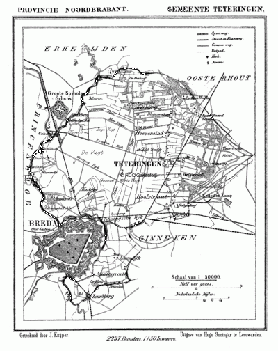 Gemeente Teteringen in ca. 1870, kaart J. Kuijper