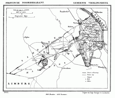 Gemeente Vierlingsbeek in ca. 1870, kaart J. Kuijper