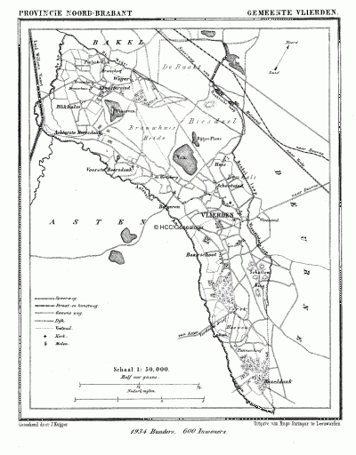 Gemeente Vlierden in ca. 1870, kaart J. Kuijper