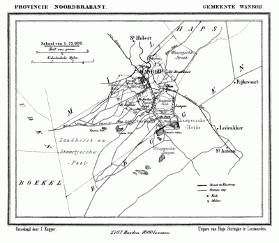 Gemeente Wanroij in ca. 1870, kaart J. Kuijper