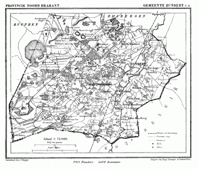 Gemeente Zundert in ca. 1870, kaart J. Kuijper