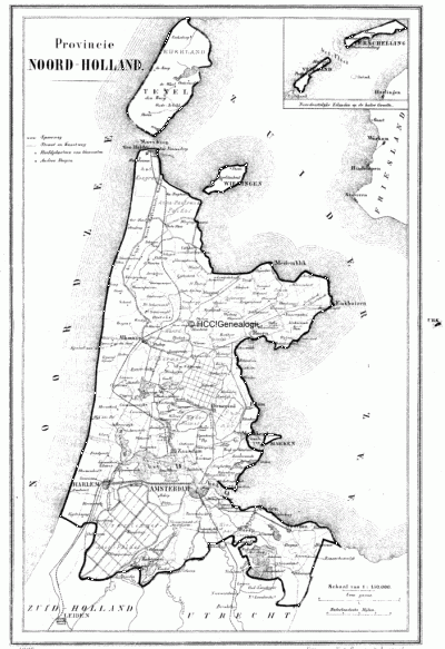 Provincie Noord-Holland  in ca. 1870, kaart J. Kuijper