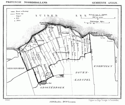 Gemeente Andijk in ca. 1870, kaart J. Kuijper