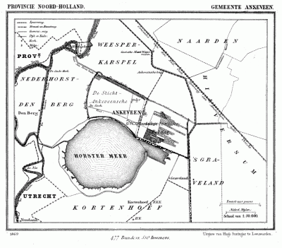 Gemeente Ankeveen in ca. 1870, kaart J. Kuijper