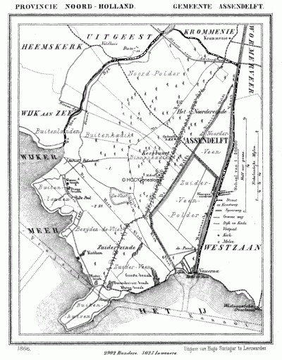 Gemeente Assendelft in ca. 1870, kaart J. Kuijper